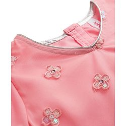 Babyhug Mesh Woven Half Sleeves Lehenga Choli Set With Sequin Embroidery & Dupatta - Peach