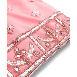 Babyhug Mesh Woven Half Sleeves Lehenga Choli Set With Sequin Embroidery & Dupatta - Peach