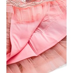 Babyhug Mesh Woven Half Sleeves Lehenga Choli Set With Sequin Embroidery & Dupatta - Peach