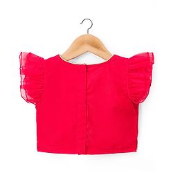 Babyhug Georgette Woven Frill Sleeves Lehenga Choli Set With Floral Embroidery & Dupatta - Red