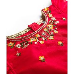 Babyhug Georgette Woven Frill Sleeves Lehenga Choli Set With Floral Embroidery & Dupatta - Red