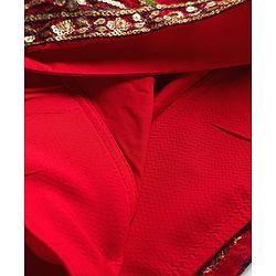 Babyhug Georgette Woven Frill Sleeves Lehenga Choli Set With Floral Embroidery & Dupatta - Red