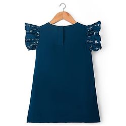 Babyhug Georgette Woven Frill Sleeves Kurti Palazo & Dupatta Set Sequin Embroidery - Navy Blue & Yellow