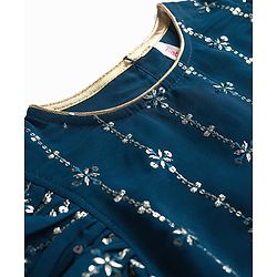 Babyhug Georgette Woven Frill Sleeves Kurti Palazo & Dupatta Set Sequin Embroidery - Navy Blue & Yellow