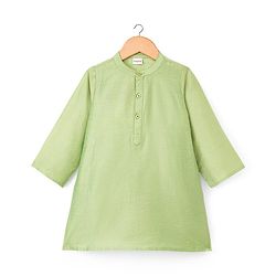 Babyhug Woven Full Sleeves Kurta Pajama Set with Embroidered Waistcoat & Sequin Detailing - Olive Green