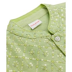 Babyhug Woven Full Sleeves Kurta Pajama Set with Embroidered Waistcoat & Sequin Detailing - Olive Green