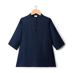 Babyhug Woven Full Sleeves Kurta Pajama Set with Embroidered Jacket - Navy Blue