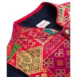 Babyhug Woven Full Sleeves Kurta Pajama Set with Embroidered Jacket - Navy Blue