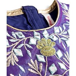 Babyhug Woven Half Puffed Sleeves Choli Lehenga Set with Dupatta & Floral Embroidery & Sequin Detailing - Navy Blue