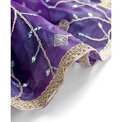 Babyhug Woven Half Puffed Sleeves Choli Lehenga Set with Dupatta & Floral Embroidery & Sequin Detailing - Navy Blue