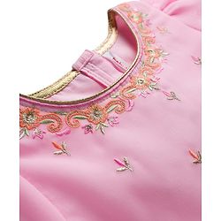 Babyhug Georgette Woven Half Sleeves Choli Lehenga & Dupatta Set With Floral & Sequin Embroidered - Light Pink
