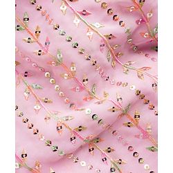 Babyhug Georgette Woven Half Sleeves Choli Lehenga & Dupatta Set With Floral & Sequin Embroidered - Light Pink