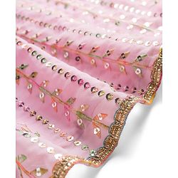 Babyhug Georgette Woven Half Sleeves Choli Lehenga & Dupatta Set With Floral & Sequin Embroidered - Light Pink