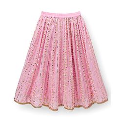 Babyhug Georgette Woven Half Sleeves Choli Lehenga & Dupatta Set With Floral & Sequin Embroidered - Light Pink