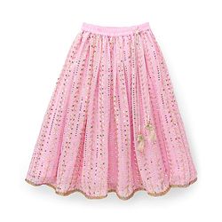 Babyhug Georgette Woven Half Sleeves Choli Lehenga & Dupatta Set With Floral & Sequin Embroidered - Light Pink
