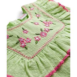 Babyhug Seer Sucker Woven Sleeveless Top With Floral Embroidery - Limegreen