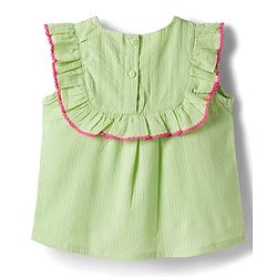 Babyhug Seer Sucker Woven Sleeveless Top With Floral Embroidery - Limegreen