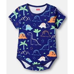 Babyhug 100% Cotton Knit Half Sleeves Striped Onesies with Dino & Star Print Pack of 3 - Multicolor
