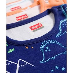 Babyhug 100% Cotton Knit Half Sleeves Striped Onesies with Dino & Star Print Pack of 3 - Multicolor