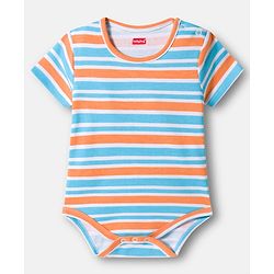 Babyhug 100% Cotton Knit Half Sleeves Striped Onesies with Dino & Star Print Pack of 3 - Multicolor