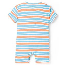 Babyhug 100% Cotton Knit Half Sleeves Striped Rompers With Dino Print Pack of 2 - Navy Blue & White