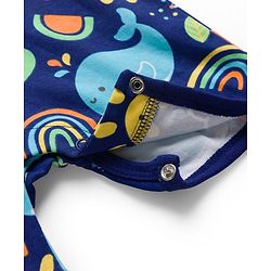 Babyhug 100% Cotton Knit Half Sleeves Romper With Animal & Rainbow Print - Navy Blue