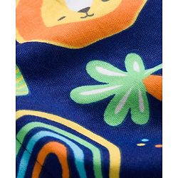 Babyhug 100% Cotton Knit Half Sleeves Romper With Animal & Rainbow Print - Navy Blue