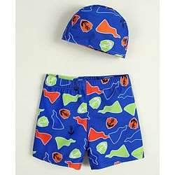 Babyhug Nautical Theme Printed Swimming Trunk with Cap - Blue