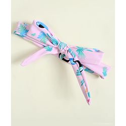 Babyhug Full Raglan Sleeves Animal Printed V Cut Swimsuit with Hairband - Pink