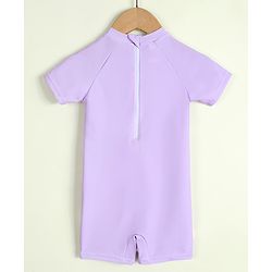 Babyhug Half Raglan Sleeves  Legged Swimsuit with Rainbow & Cloud Print - Lilac