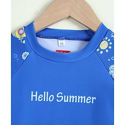 Babyhug Half Raglan Sleeves Sea Life Theme & Text Printed Two Piece Swimsuit - Blue