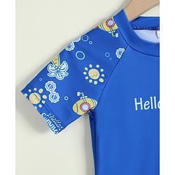 Babyhug Half Raglan Sleeves Sea Life Theme & Text Printed Two Piece Swimsuit - Blue
