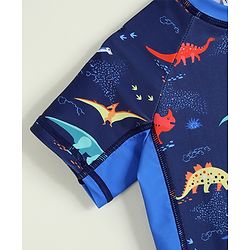 Babyhug Raglan Half Sleeves Dino Printed Legged Swimsuit -Navy Blue