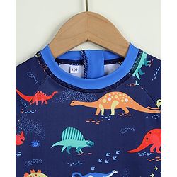 Babyhug Raglan Half Sleeves Dino Printed Legged Swimsuit -Navy Blue