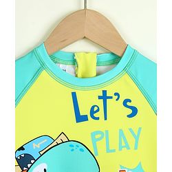 Babyhug Full Raglan Sleeves Dino Printed Legged Swimsuit - Yellow & Sea Green