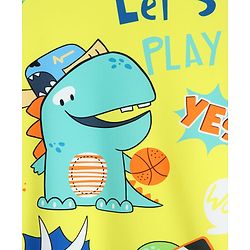 Babyhug Full Raglan Sleeves Dino Printed Legged Swimsuit - Yellow & Sea Green