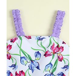 Babyhug Sleeveless V Cut Swimsuit with Floral Print - Light Blue & Purple