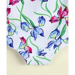 Babyhug Sleeveless V Cut Swimsuit with Floral Print - Light Blue & Purple