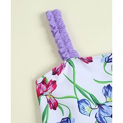 Babyhug Sleeveless V Cut Swimsuit with Floral Print - Light Blue & Purple