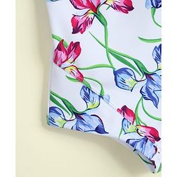 Babyhug Sleeveless V Cut Swimsuit with Floral Print - Light Blue & Purple