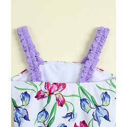 Babyhug Sleeveless V Cut Swimsuit with Floral Print - Light Blue & Purple
