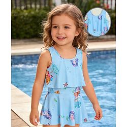Babyhug Sleeveless Mermaid Printed Frock Swimsuit - Light Blue