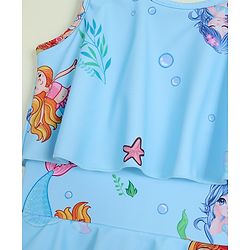 Babyhug Sleeveless Mermaid Printed Frock Swimsuit - Light Blue