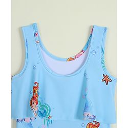 Babyhug Sleeveless Mermaid Printed Frock Swimsuit - Light Blue