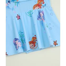 Babyhug Sleeveless Mermaid Printed Frock Swimsuit - Light Blue