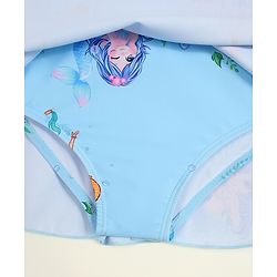 Babyhug Sleeveless Mermaid Printed Frock Swimsuit - Light Blue