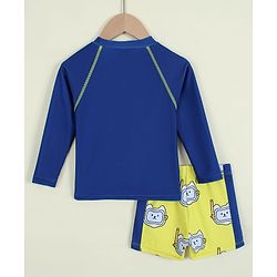 Babyhug Full Raglan Sleeves  Two Piece Printed Swimsuit -  Navy Blue