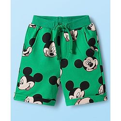 Babyhug Disney Single Jersey Knit Half Sleeves T-Shirt & Shorts Set with Mickey & Friends Graphic - Green & White