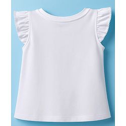 Babyhug Disney Single Jersey Knit Half Frill Sleeves T-Shirt & Shorts Set With Minnie & Friends Graphics - White & Green