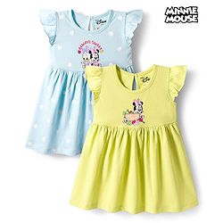 Babyhug Disney Frill Sleeves Frocks With Minnie & Friends Print Pack Of 2 - Light Blue & Lime Green